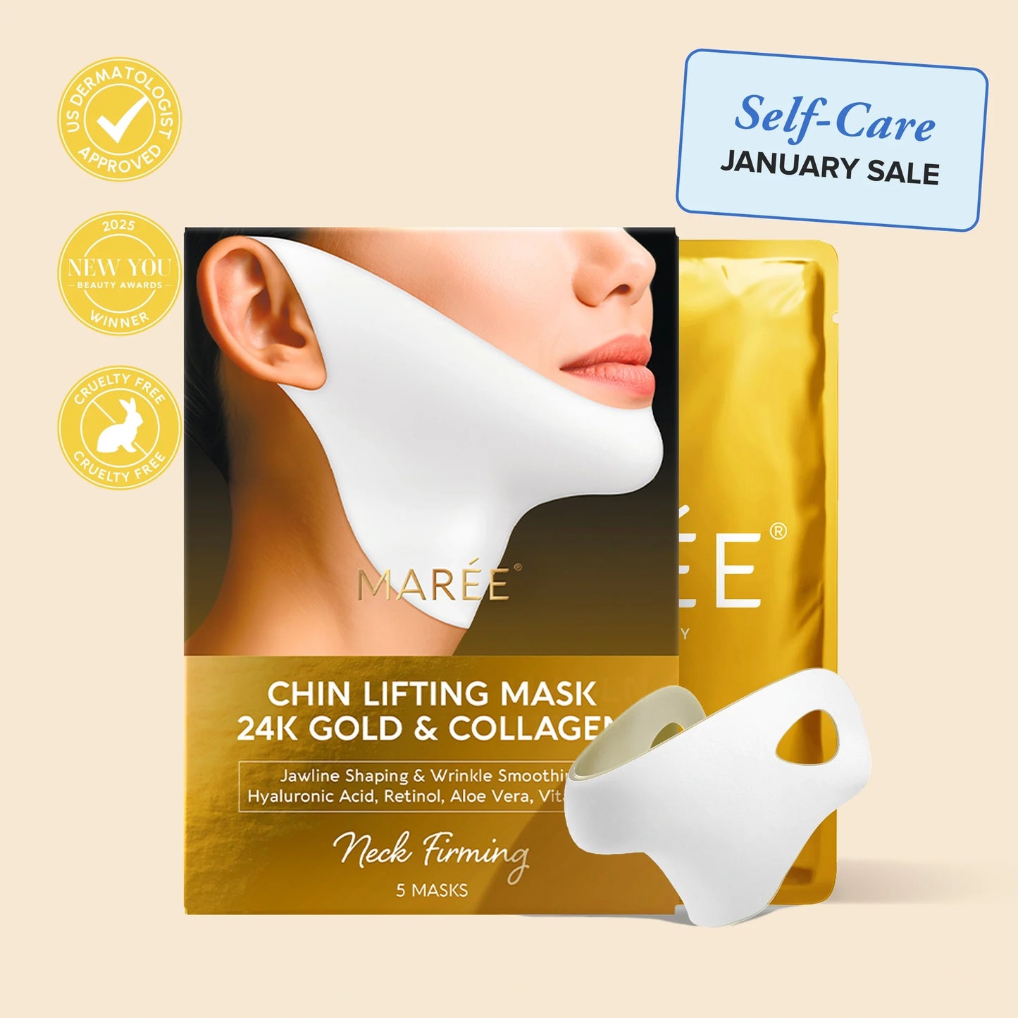 ( في العلبة 4اكياس) )قناع 3 في 1 يشد ويجدد الذقن والرقبة وخط الفك